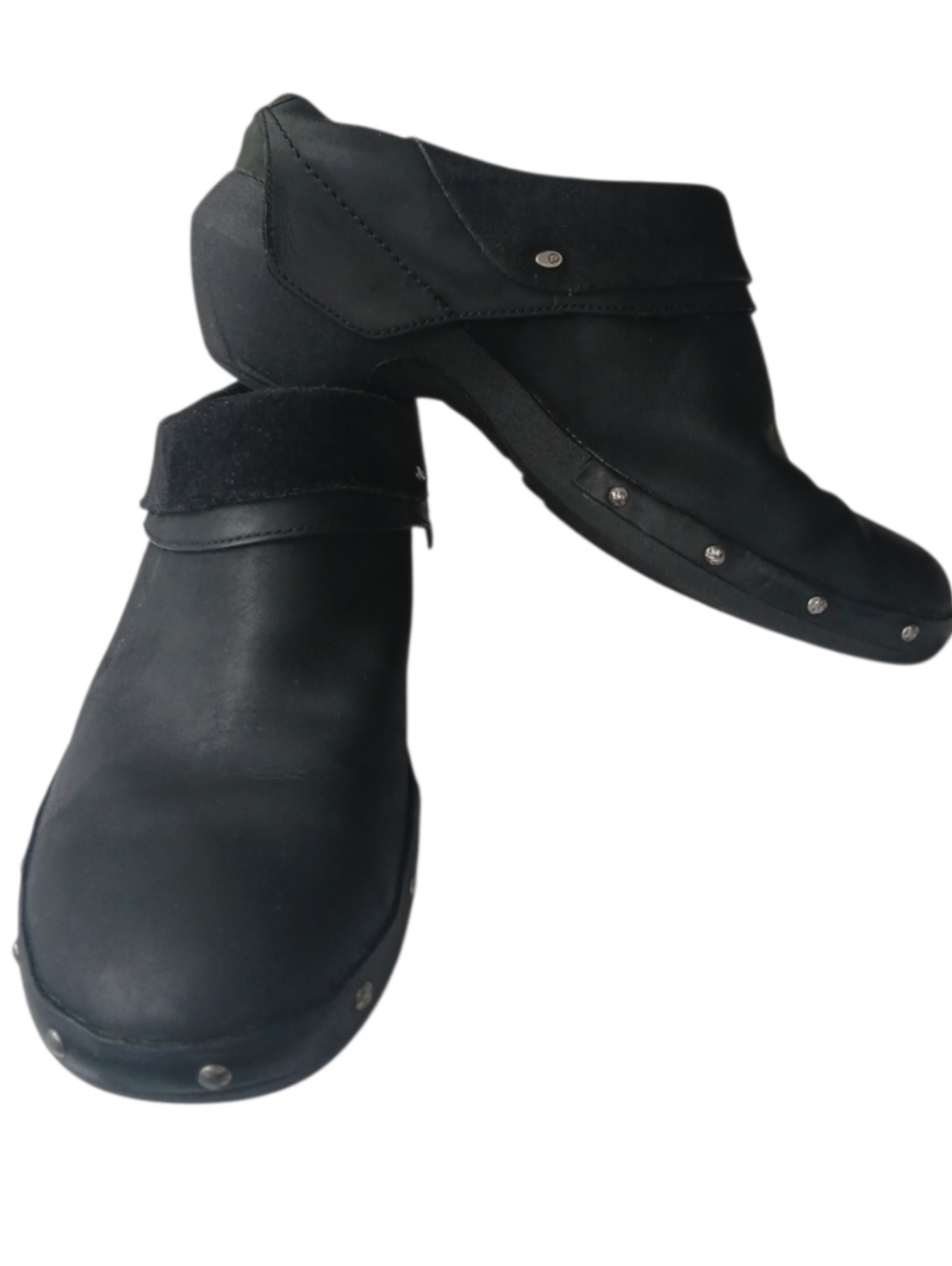 Merrell Luxe Wrap Black Leather Studded Slip-On Clog Mules, Sz 10 - Picture 4 of 15